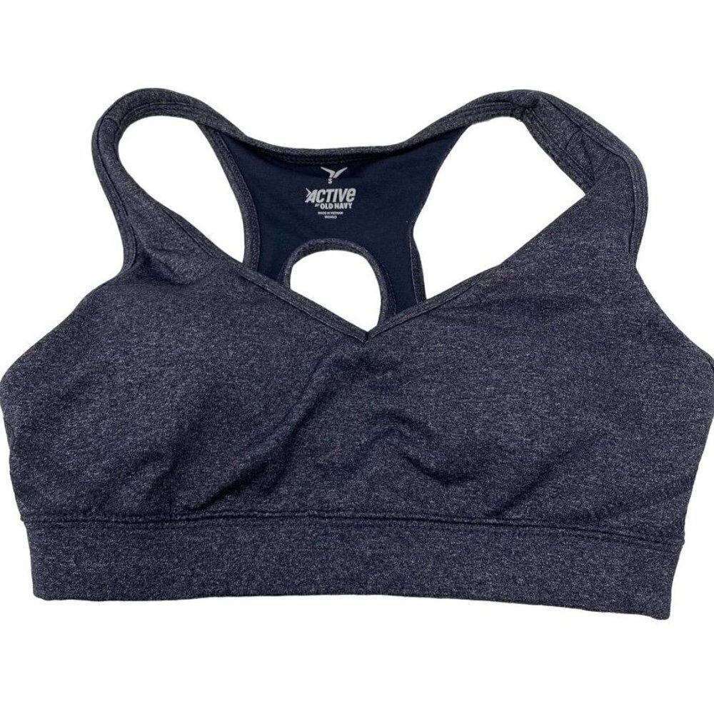 Old Navy Active Heather Grey Sports Bra Small Padding Keyhole Back